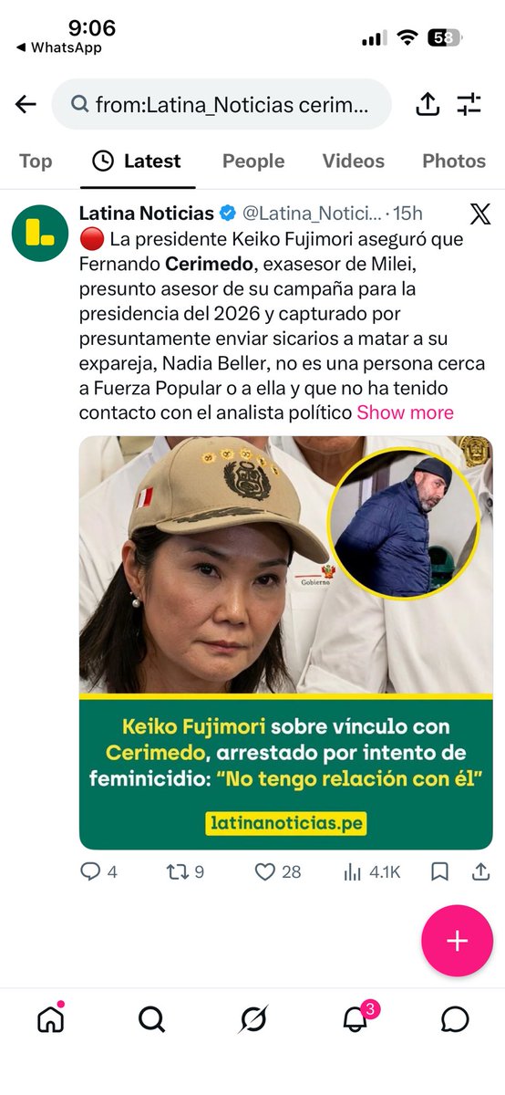 cviguria's tweet photo. Actualización: 

Medios de tv solo han publicado lo del nexo Fernando Cerimedo con Fuerza popular para dar la versión de Keiko Fujimori quien lo ha negado. Así ocurre con Latina, Atv. Panamericana no lo menciona en sus redes. Canal n incluyó lo de Fujimori y lo votado en Chile. 

Así está la situación.