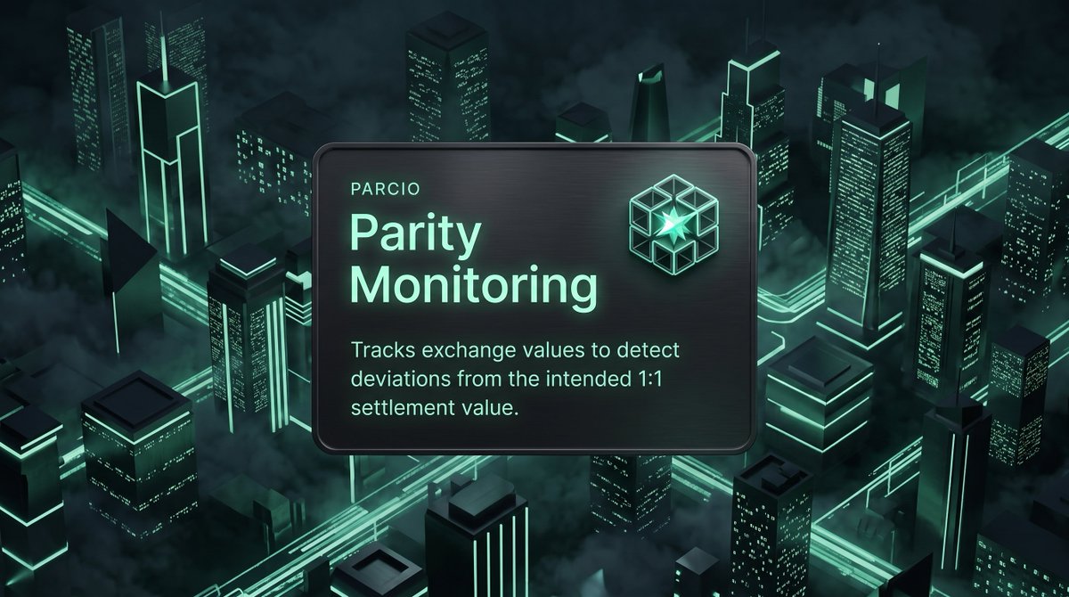 ParcioClear's tweet photo. Maintaining parity requires more than simply tracking prices.

Parcio monitors exchange values across participating stablecoins to identify deviations from the intended 1:1 settlement value. https://t.co/SRB7R1QRsK