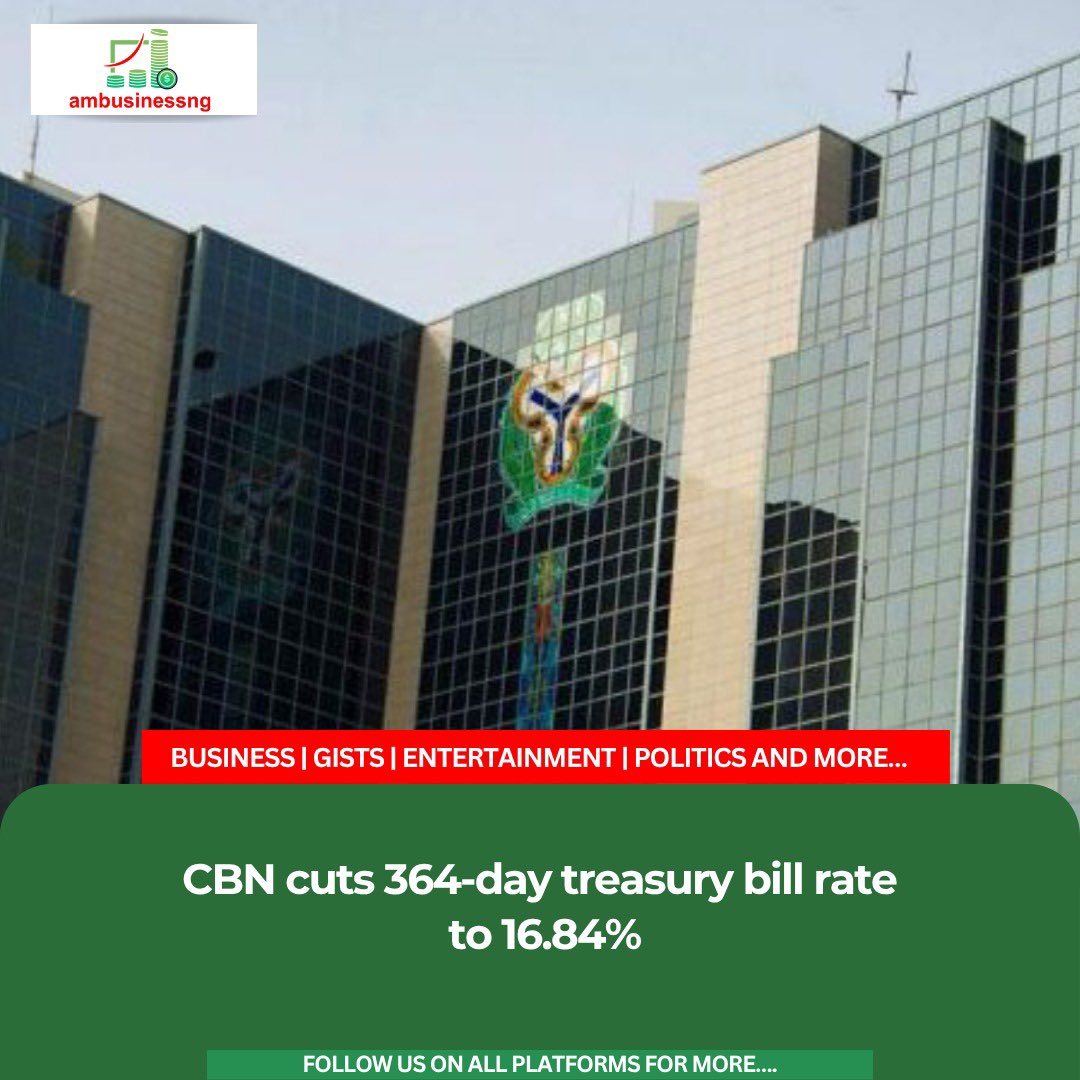 ambusinessng's tweet photo. The Central Bank of Nigeria allotted N865.71 billion in Treasury Bills at its primary market auction on Wednesday, September 2, 2026, lowering the stop rate on the one-year bill to 16.84 per cent.

https://t.co/YPjfACmqMd https://t.co/VgVi4It5pF