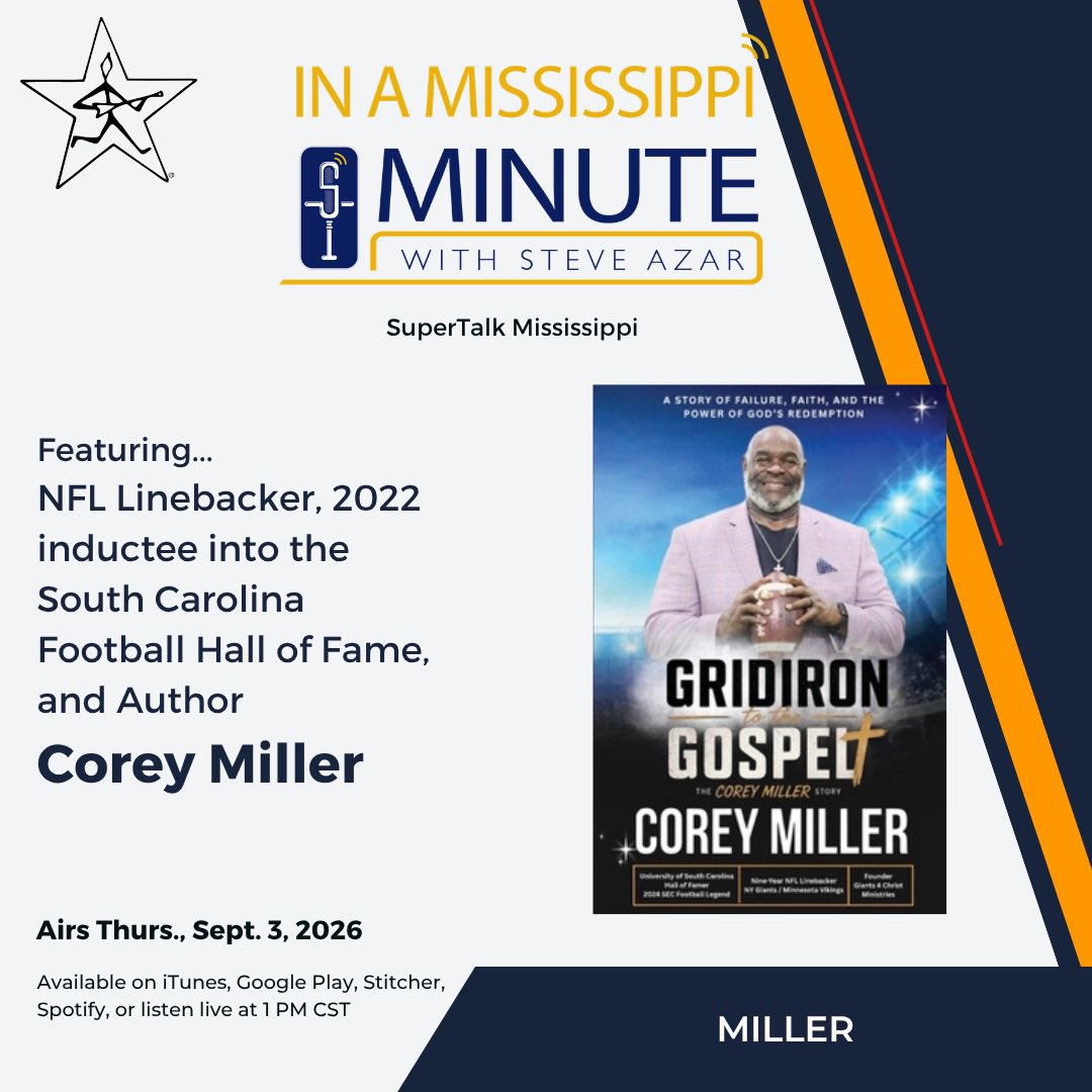 steveazar's tweet photo. My pal @PASTOROFPAIN57 Corey Miller has a brand new book out. We talk about that and a whole lot more today on @supertalk radio 1pm an available afternoon all podcast forum’s. @visitms @PRRofficial @GuarantyBank #dancingrabbitgolfclub @IDHTBMTM https://t.co/ND9wmCbt7E