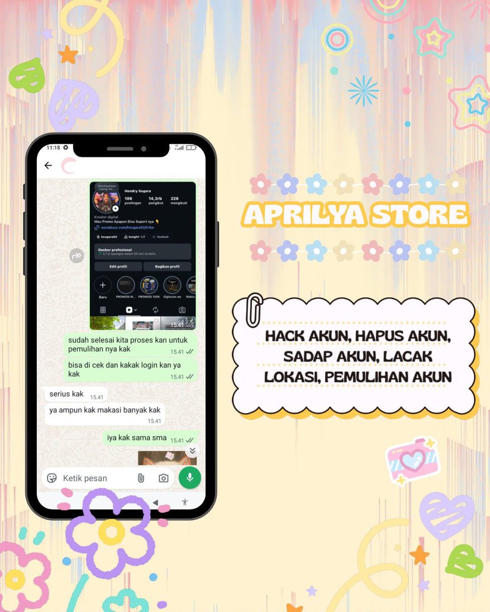 espresao's tweet photo. JASA PEMULIHAN AKUN/DELETE AKUN, BERGARANSI RESMI GUYSS

KENDALA :#zonajajan
🧸PULIHKAN CHT WA LAMA
🧸JASA SADAP WA/IG
🧸LUPA PASWORD &amp; LUPA DATA2
🧸JASA HAPUS AKUN ALL SOSMED
🧸JASA PULIHKAN AKUN ALL GAME
GOGGLE ,GMAIL,INSTAGRAM,TWITER, FB,TIKTOK,DLL #zonauang

Fast WA di BIO‼️ https://t.co/X4cSiie31c