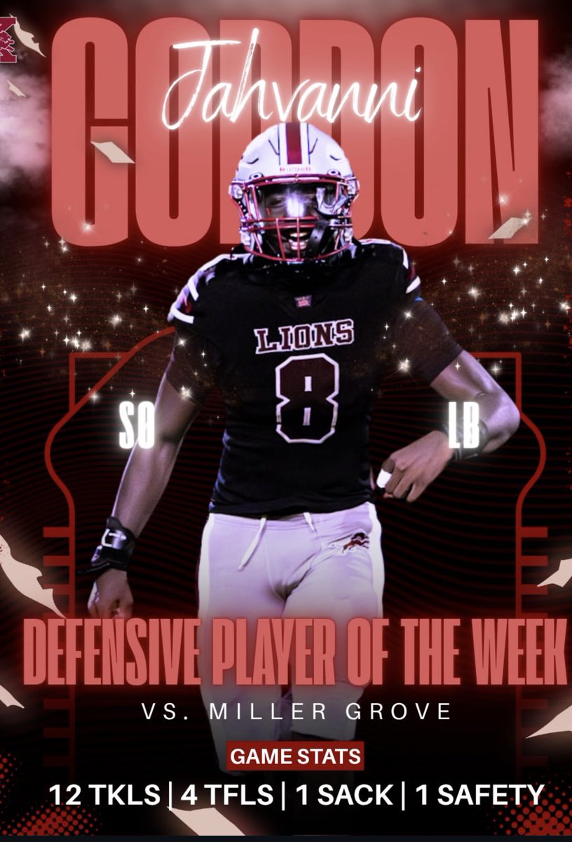 JahvanniGordon's tweet photo. i am blessed to be named defensive player of the week in week 2 against with 12tckls,4tfls and a safety. Miller grove 💯💯@RecruitMLKLions @Mlk_footballga https://t.co/QEGDoumVqq