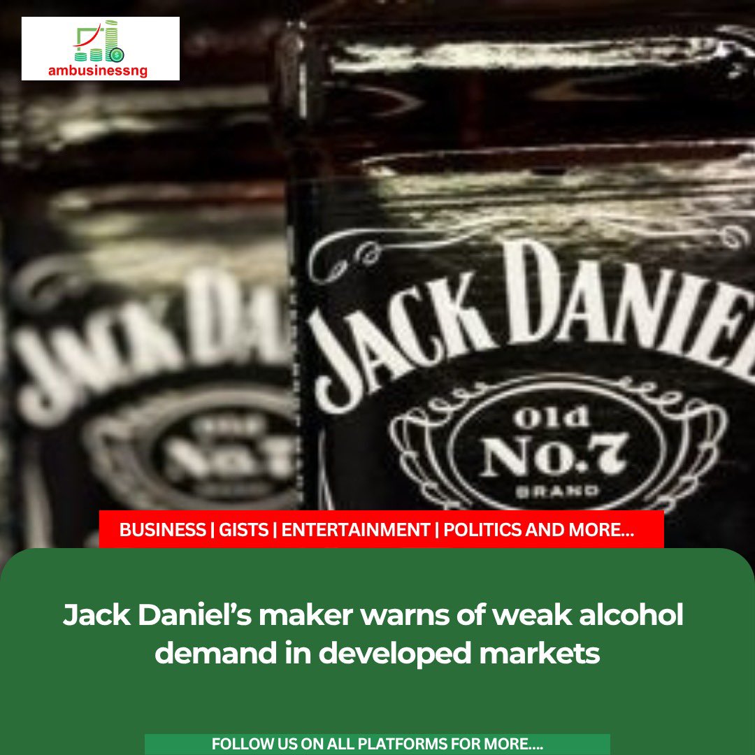 ambusinessng's tweet photo. Brown-Forman, the maker of Jack Daniel’s, said on Wednesday that alcohol demand, particularly in developed markets, is expected to remain weak this year, with renewed trade tensions with Canada adding to the challenges facing the company.

https://t.co/QrEEsCjBEf https://t.co/uttP78e3VU
