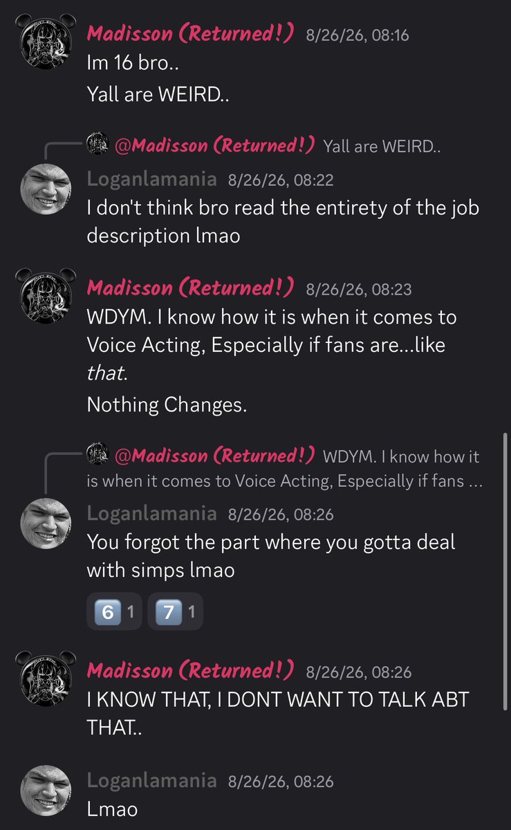 SecretSecretOoK's tweet photo. (6)🧵 Fano also did not do anything about a Minor that took on a VA role for his server, being harassed and preyed upon by others. Along with the director of WI REINCARNATION saying “You signed up for this” https://t.co/1DkA6BoJY6