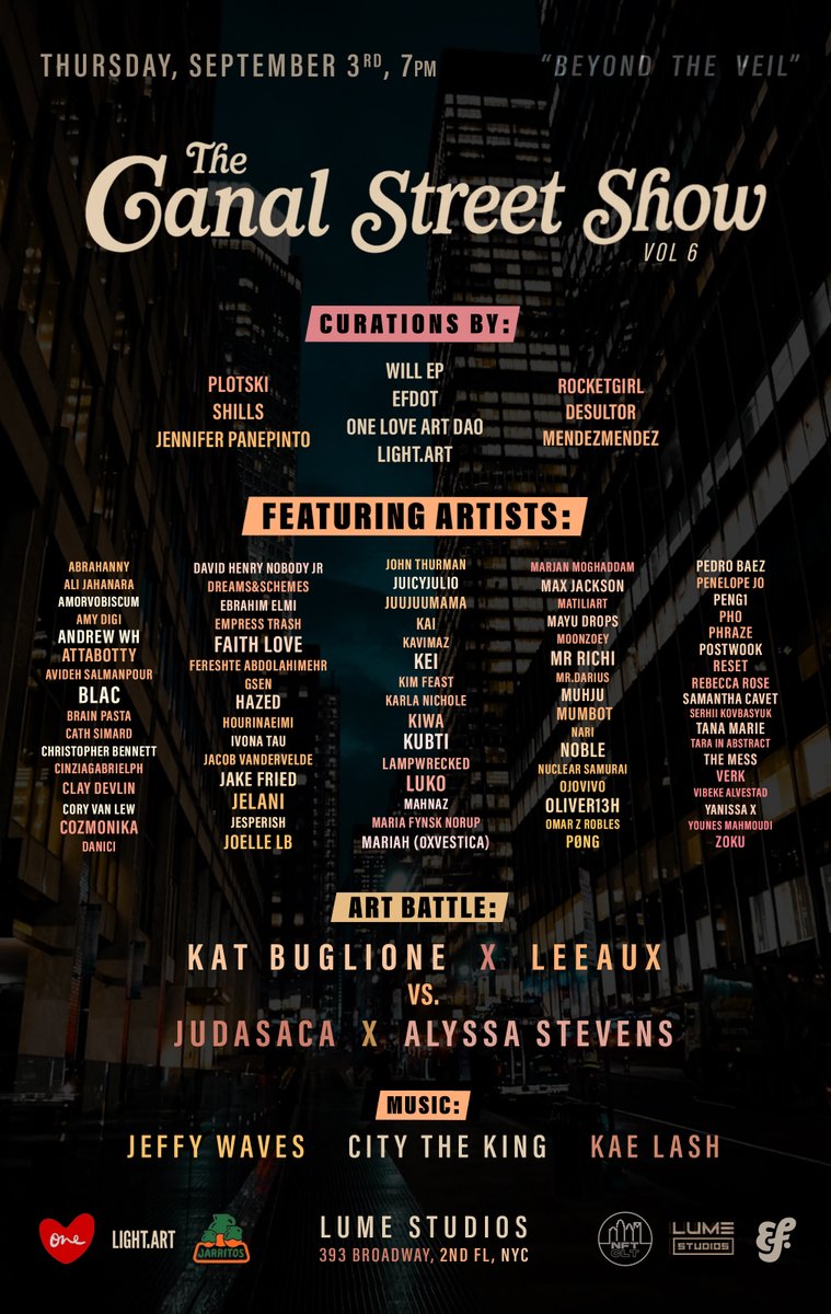 rocketgirlART's tweet photo. TONIGHT

My curation 'Beyond Redacted Sublime' hits NYC as part of the @CanalStreetShow vol.6 exhibition.

Read on to discover my thoughts on all artists in the show and their stellar work - I'm so unbelievably proud of this drop.

Most of the work is available to bid btw ↴ https://t.co/BNhM8ELswp