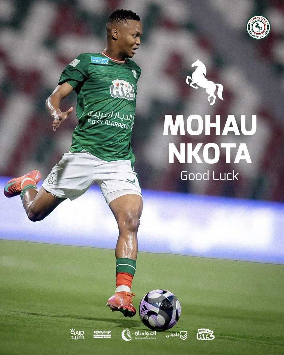 Ettifaq_EN's tweet photo. #Ettifaq Approves for Mohau Nkota’s to join Orlando pirates on a season-long loan 📄

Good luck, Nkota 💚❤️ https://t.co/hNX8fUEIJo