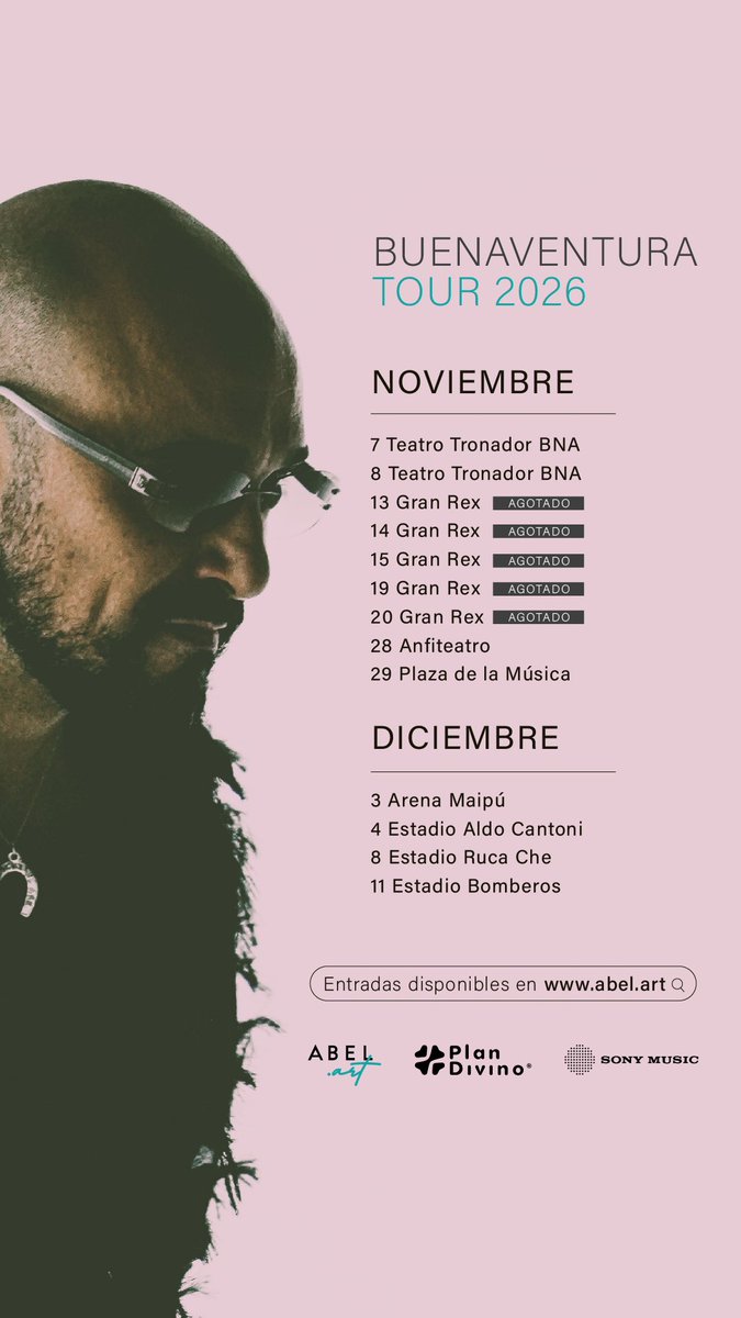 AbelPintos's tweet photo. Buenas!!!! A las 12h estarán disponibles las entradas para BUENAVENTURA TOUR 2026 toda la info disponible en https://t.co/yvhO5ejYr0 https://t.co/kvV9eN8zDk