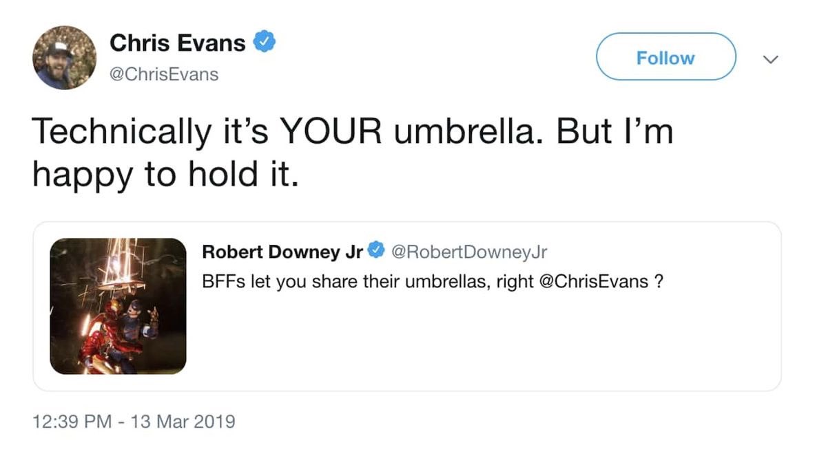 starkwasps's tweet photo. everybody now being fully aware just how much rdj used to act like an irondad superfam fan account but mind you chris used to be just as bad as him… what a truly crazy era you can’t replicate now https://t.co/x5GbsboB9s