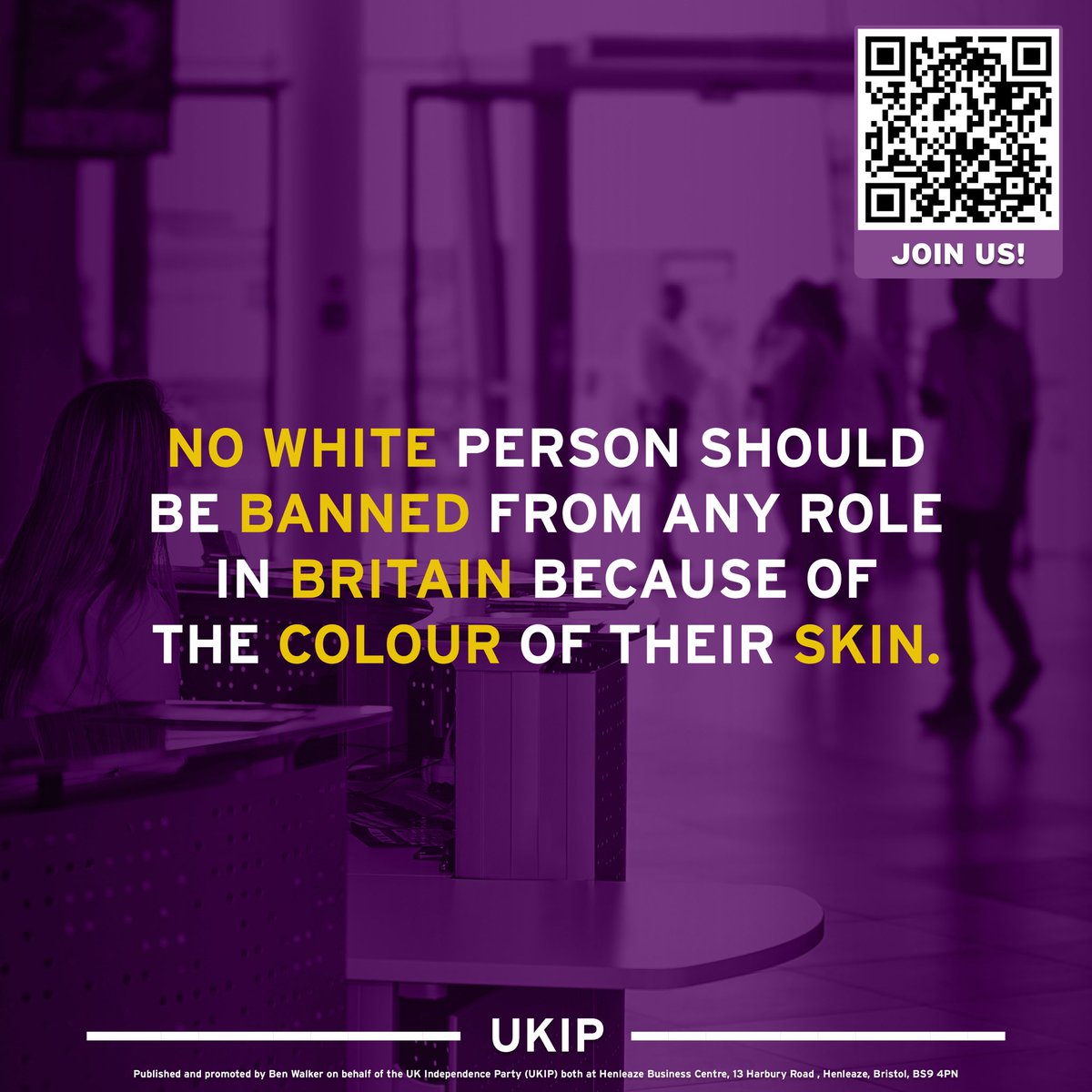 UKIP's tweet photo. Over the summer, MI5 blocked white candidates from applying to take part in their internship programme. Despite the fact this is overt racism, you won’t see the usual suspects protesting in the streets about it.

MI5’s summer internship roles state for the academic year 2026/27, students in their final year of university can apply but must be “from a Black, Asian, mixed-heritage or other ethnic minority background”.

All job applications and internships should be colourblind. People should get the job based on their merit, qualifications and skills - and the native population should not be discriminated against in their own country.