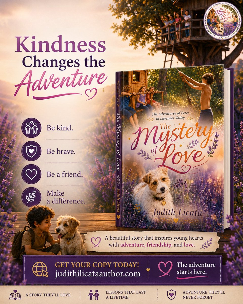 JudithILicata's tweet photo. β¨In Lavender Valley, courage and friendship light the path toward love, reminding us that every choice to be brave and kind leaves a lasting mark. πΏππΎ
The Adventures of Peter in Lavender Valley at https://t.co/cQH9JBT53g
#ChildrensBooks #FamilyReading #KidsBookCommunity https://t.co/LmQczyG5UX