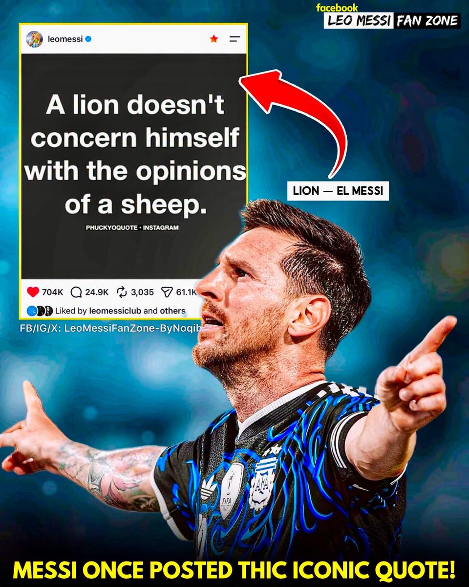 GOA10T's tweet photo. 🔙 من الذاكرة عندما قال ميسي : 

🗣️ “الأسد لا يهتم بآراء الخراف!”

ليو ميسي — أسد كرة القدم! 🦁 https://t.co/ANcjfXpCMc