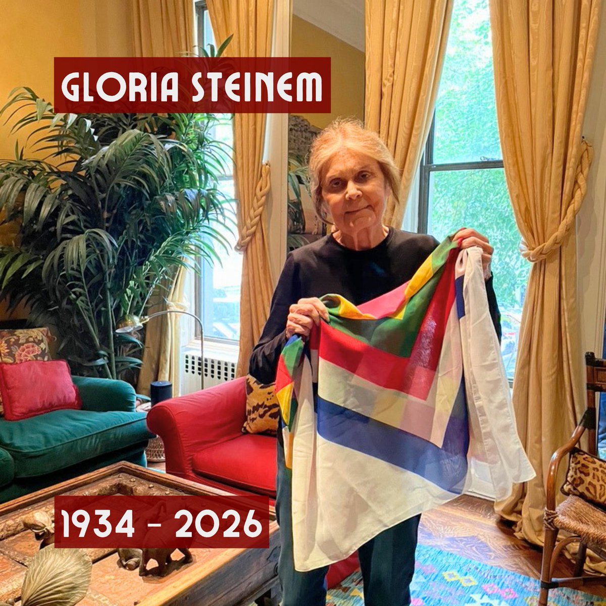 PCRCBiH's tweet photo. 🕯 Sa velikom tugom primili smo vijest o smrti Glorie Steinem, američke novinarke, društvene i aktivistice za prava žena, te priznate liderke i zagovornice drugog vala feminističkog pokreta.

U julu 2022., gđa Steinem se pridružila našem globalnom pozivu u okviru projekta Heroine Srebrenice donirajući šal za umjetničku instalaciju ,,Majčina marama", razvijenu u saradnji s @MSrebrenice i @SrebrenicaMC. Marama koji je donirala datira iz 2015. godine, kada je ona sa više od 30 žena prešla Korejsku demilitariziranu zonu u nastojanju da simbolizira okrutno razdvajanje Koreje i bezbrojnih korejskih porodica u dvije odvojene i navodno neprijateljske zone.

Decenije zalaganja Glorie Steinem za pravdu, jednakost i pomirenje odjeknule su daleko izvan pokreta po kojima je najpoznatija. Njena solidarnost s Majkama Srebrenice i s preživjelima širom svijeta neće biti zaboravljena.

Počivaj u miru, draga Gloria. 🕊
-----
🕯 Saddened by the news of the passing of Gloria Steinem, an American journalist, social movement and women's rights activist, and recognized leader of second-wave feminism.

In 2022, Ms. Steinem joined our global call within the Srebrenica Heroines project by donating a scarf for the "Mother's Scarf" art installation, developed in cooperation with the Mothers of Srebrenica and the Srebrenica Memorial Center. The scarf she donated dates back to 2015, when she and more than 30 other women crossed Korea's Demilitarized Zone in an effort to symbolize the cruel separation of Korea and countless Korean families into two separate and supposedly hostile zones.

Gloria Steinem's decades of advocacy for justice, equality and reconciliation resonated far beyond the movements she is best known for. Her solidarity with the Mothers of Srebrenica, and with survivors everywhere, will not be forgotten.

Rest in peace, dear Gloria. 🕊
