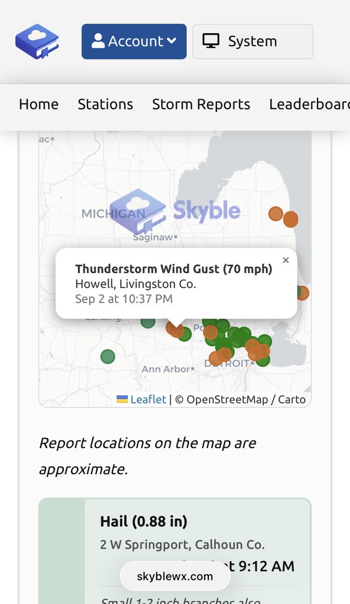 AaronPieniozek's tweet photo. @MrAustinPredict Strongest reported gust from yesterday was 70 mph in Howell, but considering the outages and damage near Detroit, those numbers were probably seen there too. Already reports of nickel size hail west of Lansing from today, which will also move into Metro Detroit vicinity later. https://t.co/e0bTKTi49s