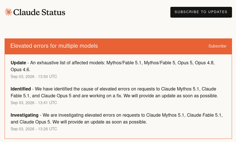 vimzsh's tweet photo. xAI is down, Claude is down. 

Another great reason to self-host your own models. https://t.co/RjNpj4C3XF