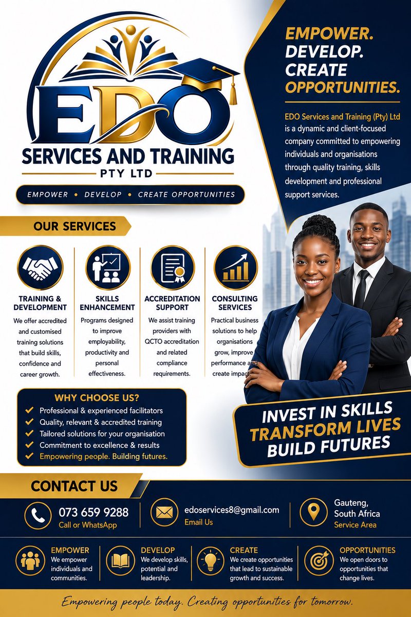 CohenShabalala's tweet photo. Trainings and Development, Skills enhancement for your employees, accreditation support for your institution and consulting services. Call us today. https://t.co/RVbZdJRkTL
