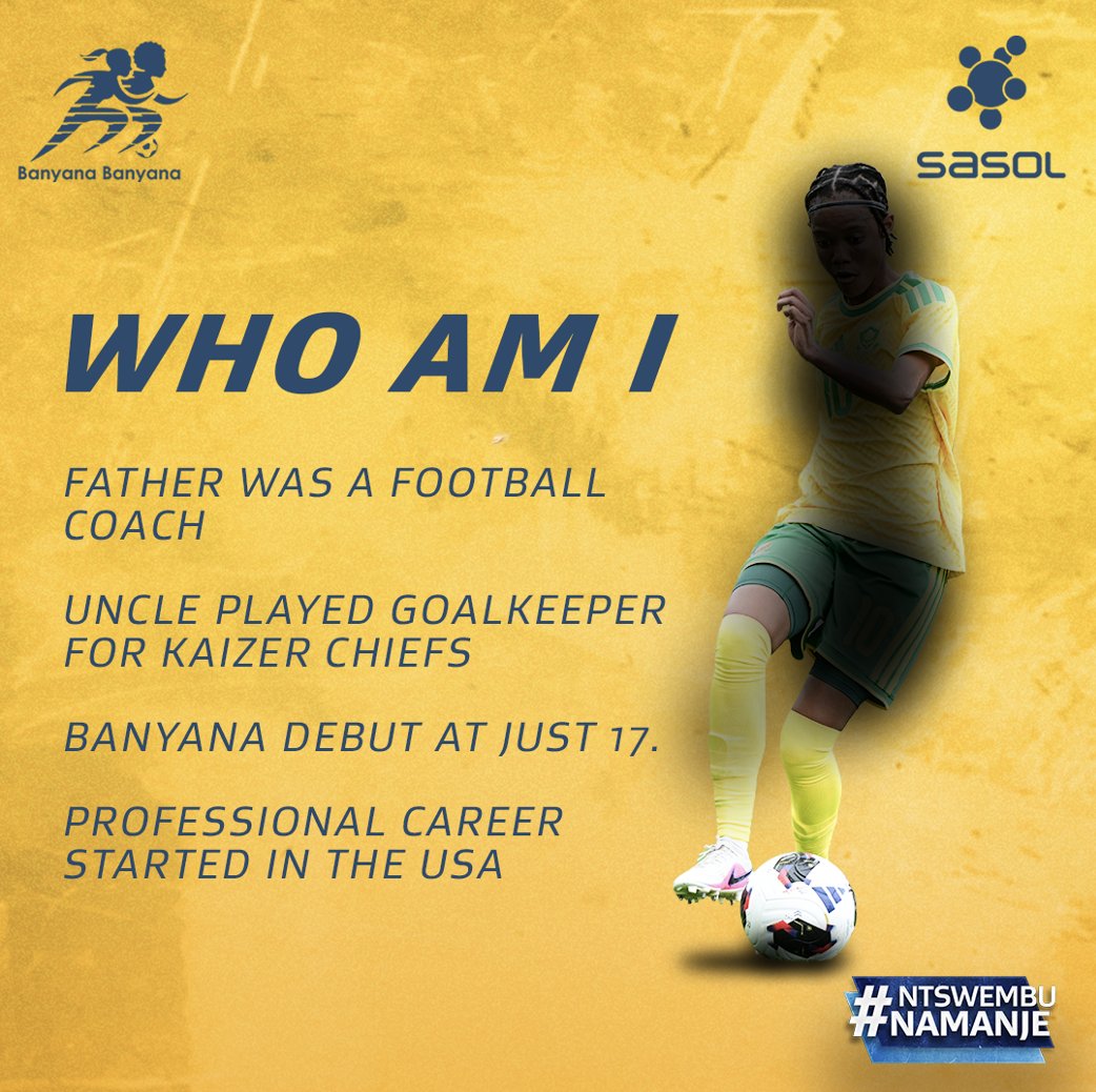 SasolinSport's tweet photo. Football was always in the family. ⚽❤️

Dad was a coach. Uncle wore the Kaizer Chiefs jersey. Her own professional journey began in the USA, before making her Banyana debut at just 17. 🇿🇦🔥

Think you know this #NtswembuNamanje player?
Drop her name in the comments.

#SasolinSport @SasolSA