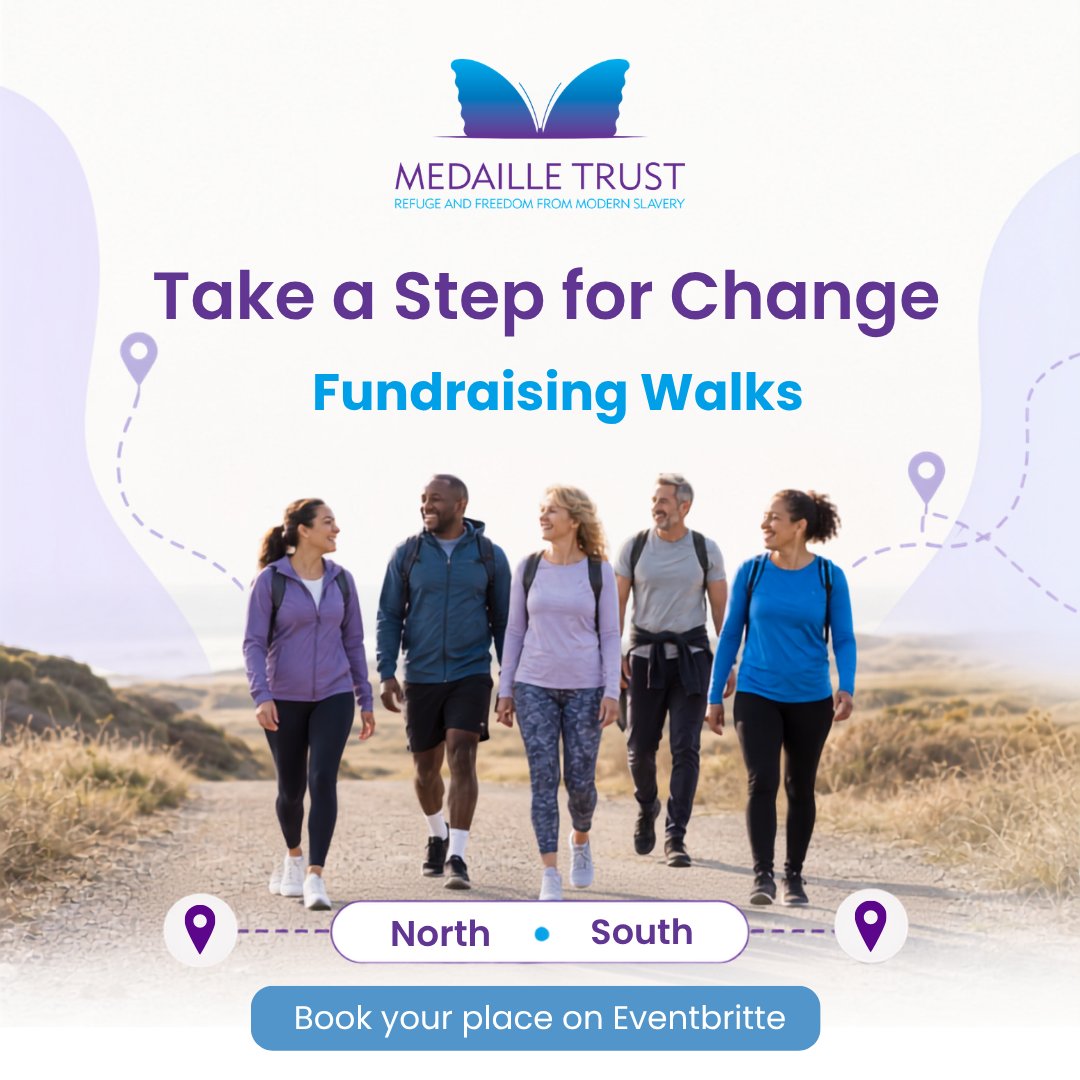 MedailleTrust's tweet photo. Walk with us for change. 🚶‍♀️💜
Join a Medaille Trust Fundraising Walk and help support survivors of modern slavery.
North:
https://t.co/FsRJhbPd2r
South:
https://t.co/UVJLZkX2FW
#MedailleTrust https://t.co/OTLOmOu4hy