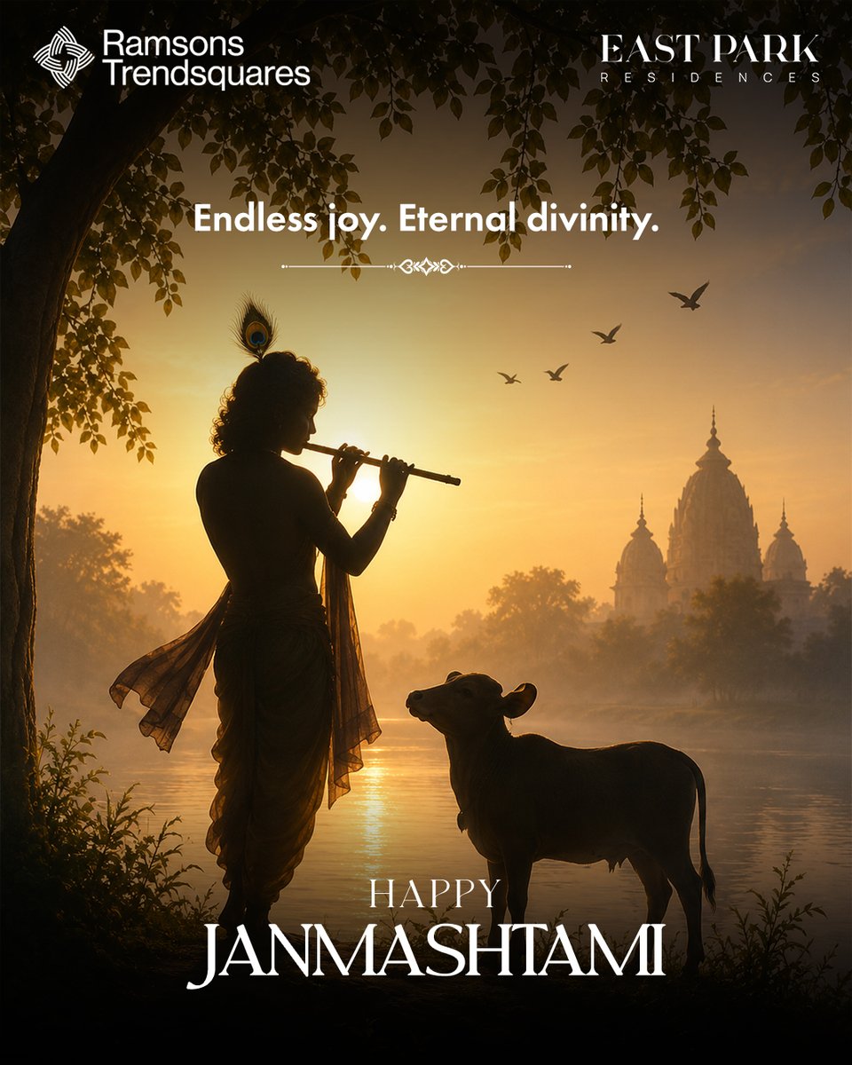 RTBangalore's tweet photo. May the divine melody of Lord Krishna's flute fill every heart with peace, every home with happiness, and every new beginning with hope.

#RamsonsTrendsquares #EastParkResidences #TheBetterLife #HappyJanmashtami #MumbaiRealEstate https://t.co/aD34qrUQ1n