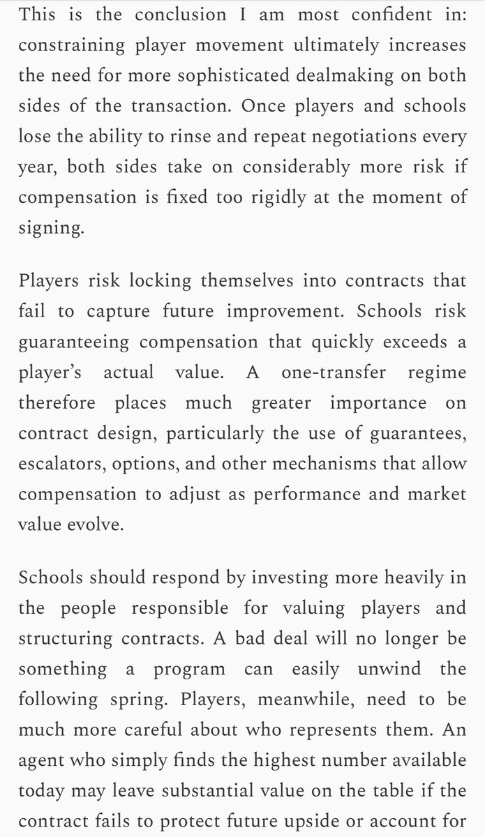 WinterSportsLaw's tweet photo. Great look at how reimposing the one-time transfer rule in DI athletics would change the considerations schools &amp; athletes need to account for in contract negotiations.

Player contracts would need to become more sophisticated &amp; complex to account for the new variables at play. https://t.co/LoDmTLkRB0