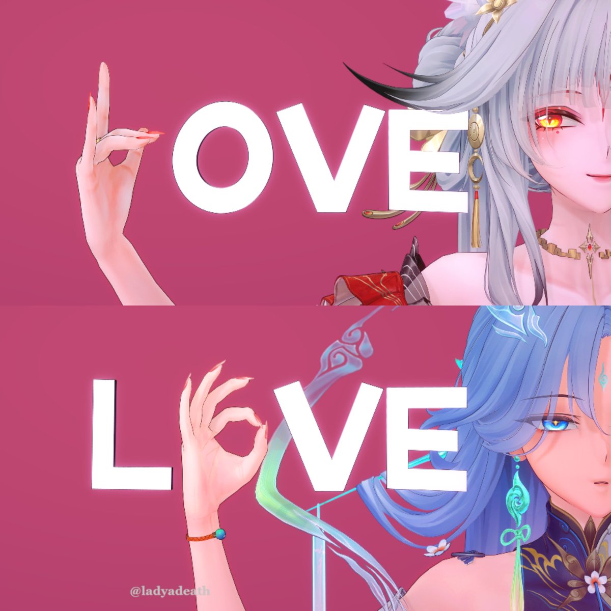 ladyadeath's tweet photo. 'In' love. 
Hsin and Quigxiao are so cute together. (⁠/⁠^⁠-⁠^⁠(⁠^⁠ ⁠^⁠*⁠)⁠/
#wutheringwaves #wuwa 
Check @Aklipse__ for the Denrika version ! ♡ https://t.co/BBdAhqOcOT