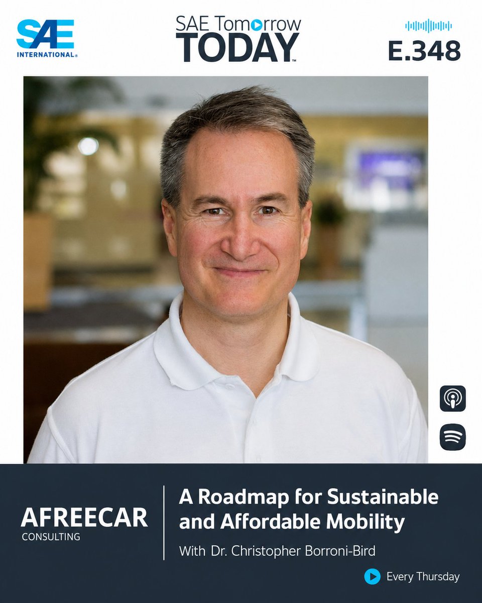 SAEIntl's tweet photo. What if the future of mobility isn't about bigger, more feature-packed vehicles … but right-sized ones? 

Listen in as Dr. Christopher Borroni-Bird discusses his vision for locally tailored mobility solutions, electrification, autonomy, solar-powered transportation, and his award-winning SAE International book, Sustainable and Affordable Mobility for All. https://t.co/cLbjJkb6Sd #SAETomorrowToday