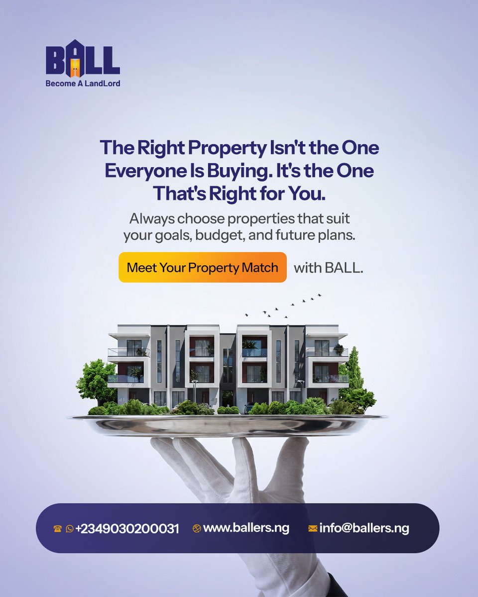 BALLers_ng's tweet photo. The best property isn't always the most popular or the most expensive. It's the one that aligns with your financial goals, lifestyle, and long-term plans.

Every buyer's journey is different. 

Find the property that's right for you. Contact us today! https://t.co/GhuNNjwkCj