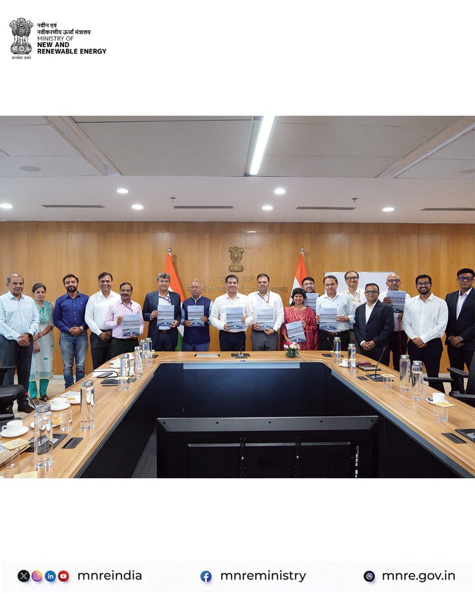 mnreindia's tweet photo. Today, Shri Santosh Sarangi, Secretary, MNRE, chaired the meeting for the release of the report on “Scaling up Floating Solar Photovoltaic Systems” by the Department of Hydro and Renewable Energy, IIT Roorkee, at Atal Akshay Urja Bhawan, New Delhi.

The meeting discussed the potential and scope of reservoir-based floating solar projects, along with policy and regulatory considerations for scaling up FPV deployment in India. The efforts and contributions of all stakeholders involved in bringing out the report were appreciated.
#solarenergy #PMSSY #FloatingSolar #MNRE