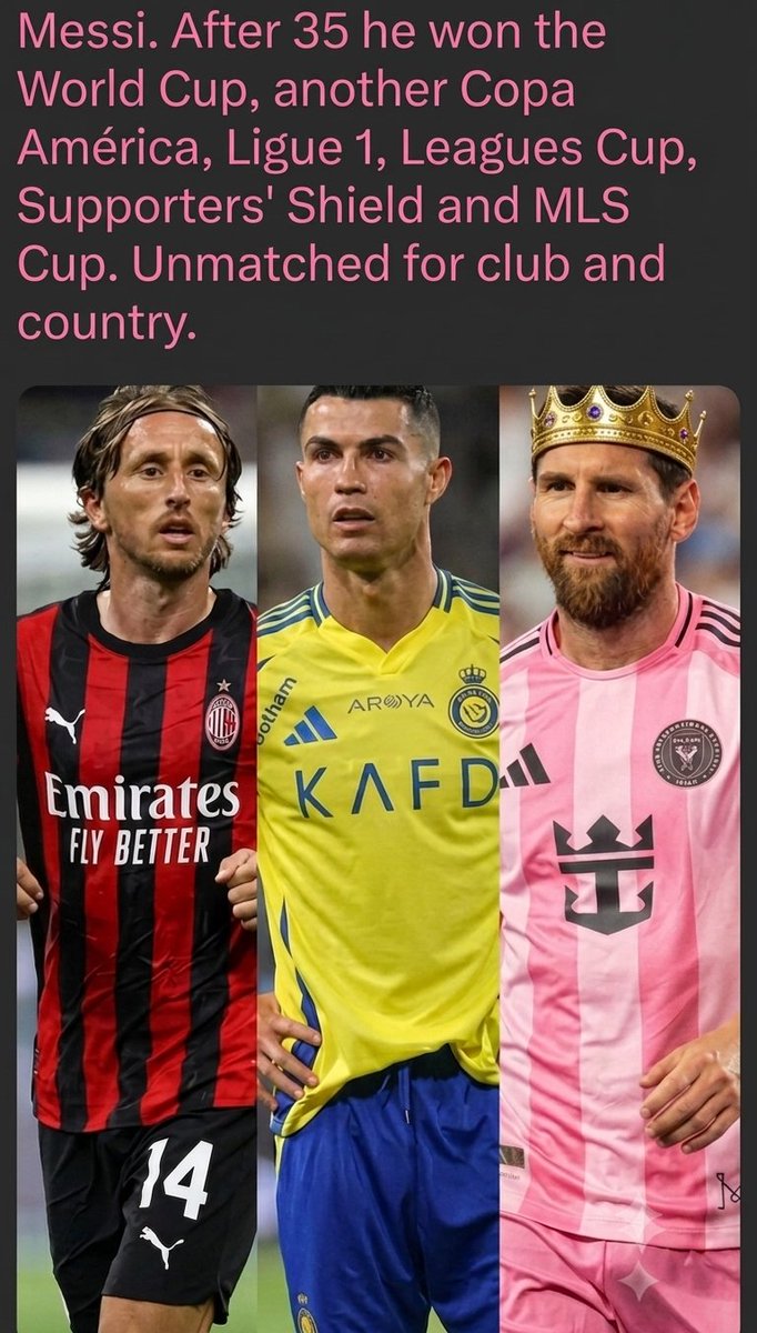 Chibae4u's tweet photo. Grok's verdict on who has achieved the most among Luka Modrić, Ronaldo and Leo Messi after they have reached 35 years 

The goat has no rival 🐐 https://t.co/KngNCy4CQi