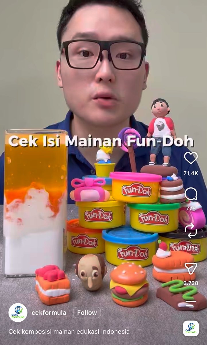 txtdarionlshop's tweet photo. TERNYATA FUN-DOH ISINYA CUMA… TEPUNG + MINYAK + GARAM + PEWARNA + AIR?! 🤯
Gapake bahan kimiaa 😌
Giliran makanan kimianya banyak banget https://t.co/jkeNbwihPH
