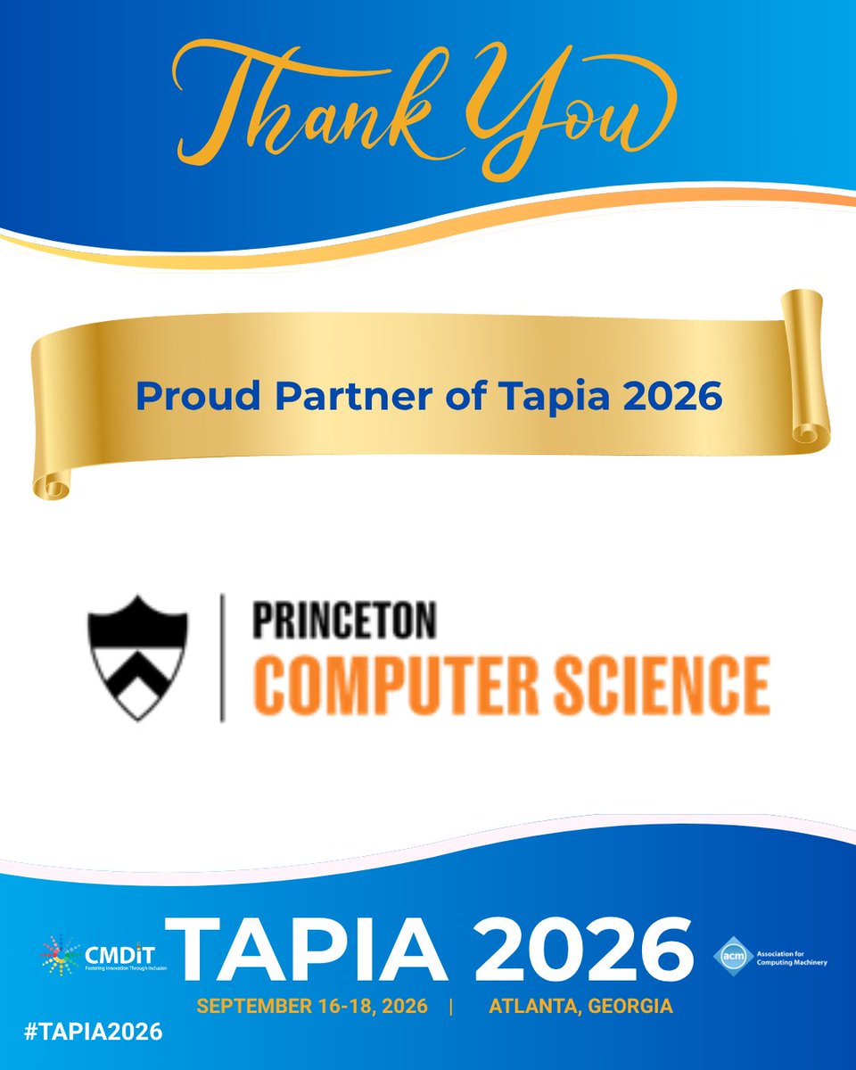 cmdit's tweet photo. A big thank you to our TAPIA 2026 Partner, Princeton University! 🎉

We appreciate Princeton University's support of TAPIA 2026 and its commitment to supporting the next generation of computing innovators.

#Tapia2026 #CMDIT #PrincetonUniversity https://t.co/xameHxLt5w