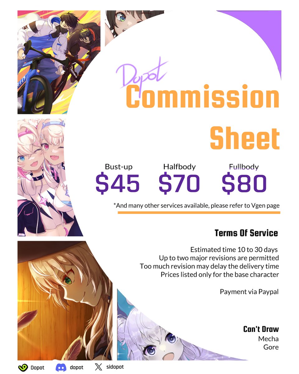 Sidopot's tweet photo. Hello, I'm currently opening art commission service
Here's the detail below.

Please contact via DM, Discord or by Vgen
https://t.co/vls3xpupRV

RT &amp; likes are very appreciated
Thank you for your attention.

#commission #Vgencoms https://t.co/0BkG4ve16E