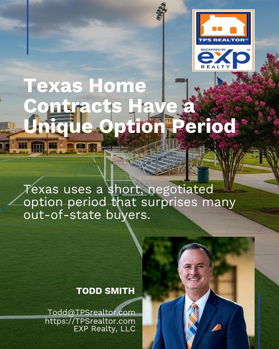 TPSRealtorATX's tweet photo. Texas home contracts revolve around a short, negotiated option period, very different from what many out-of-state buyers expect. How did your last home offer handle inspection timelines? https://t.co/F3MRJsWSBy