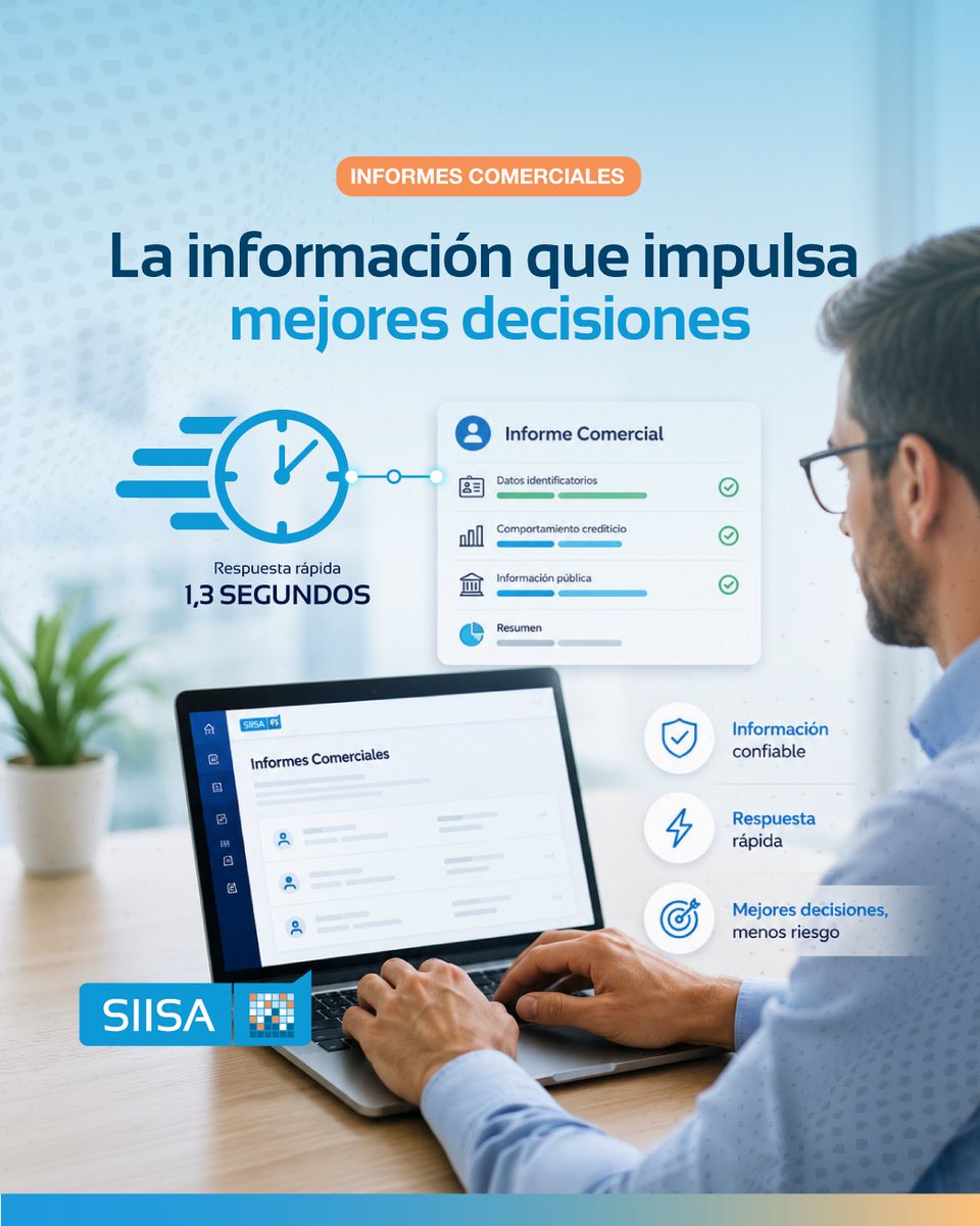 siisaok's tweet photo. Cuando necesitás evaluar más operaciones, la velocidad de acceso a la información también cuenta.  Los Informes Comerciales SIISA brindan información sobre distintos segmentos y responde las consultas en menos de 1,3 segundos... https://t.co/MtFMKEoZKq