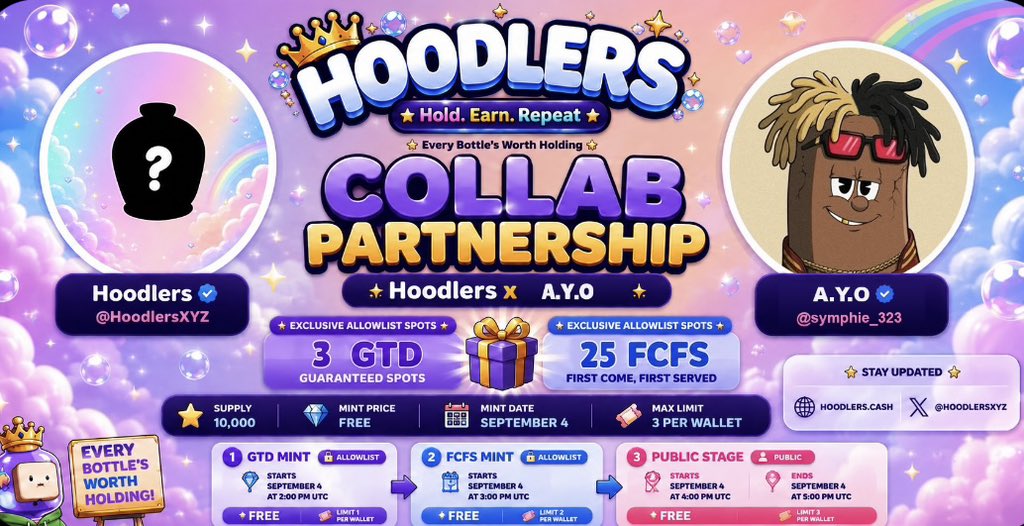 symphie_323's tweet photo. Free Mint GTD For @HoodlersXYZ 

Drop EVM wallet 

2  hrs. ⏳ https://t.co/lAHfz7Wgwn