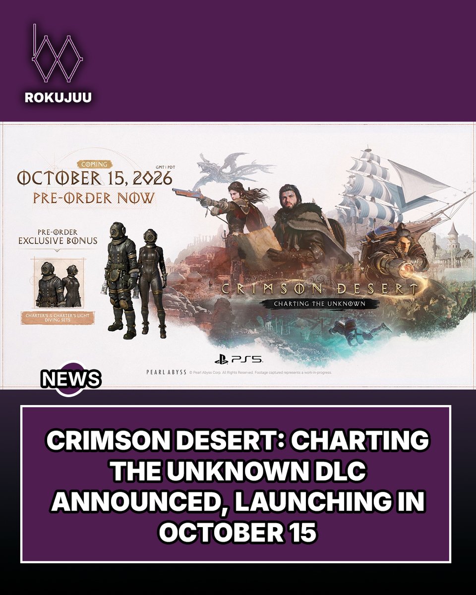 ROKUJUU_Media's tweet photo. Crimson Desert is getting a new adventure! Charting the Unknown launches October 15, bringing Kliff, Oongka and Damiane back to Pywel for another journey. Ready to return? ⚔️🔥

Read the full news below.
https://t.co/7SIVNL7Wfd

#CrimsonDesert #ChartingtheUnknown #PearlAbyss https://t.co/T65PueopRS