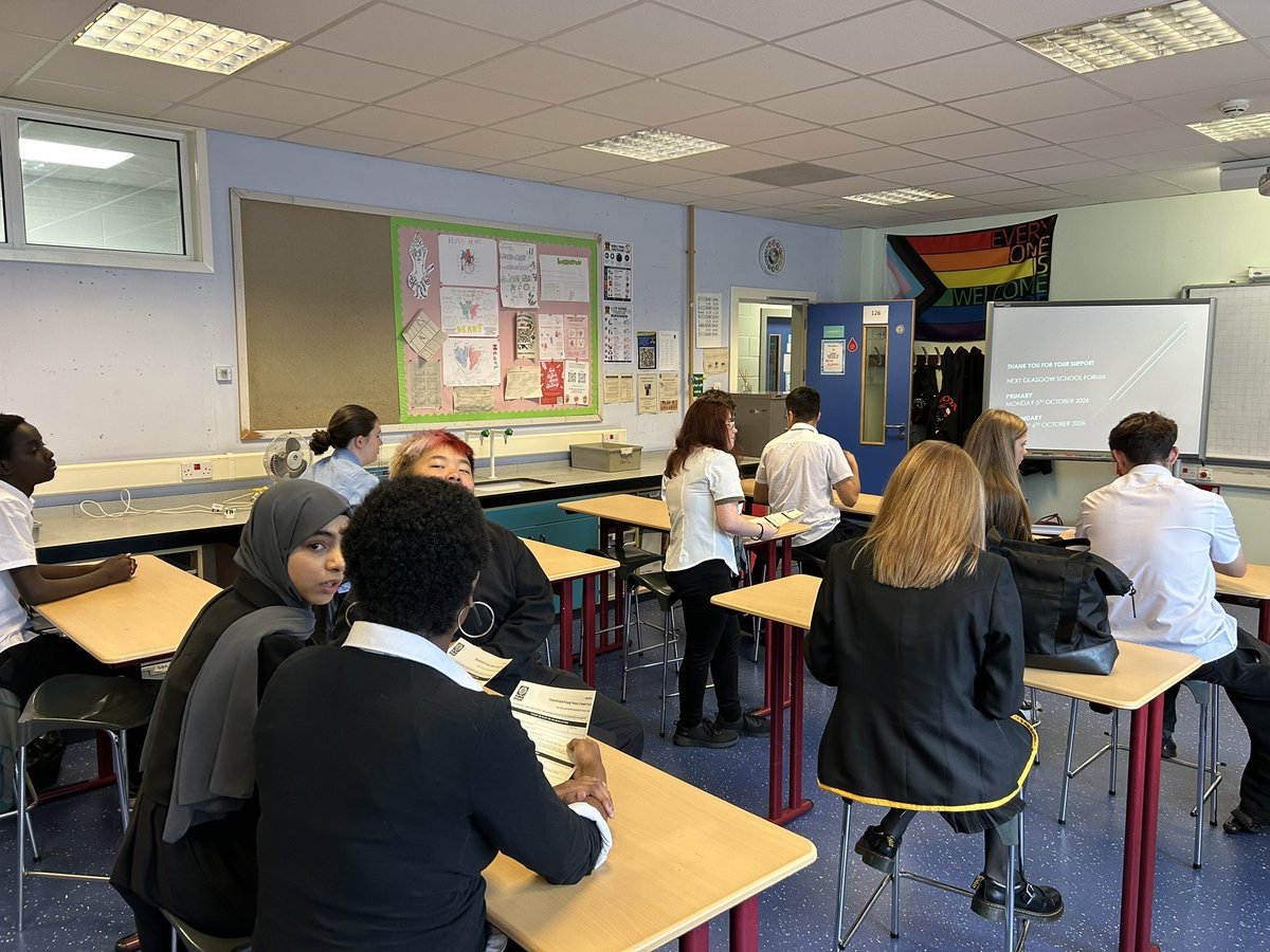 garycondie67's tweet photo. Now it’s getting real. Feel as if we are just back and already met my first group of facilitators for the #GlasgowSchoolsForum  next week Thank you Miss Wilson @springburnacad  for organising. Looking forward to Monday #UNCRC @EdISGlasgow @CDavren @Baker_GCC https://t.co/mgesC7FrmX