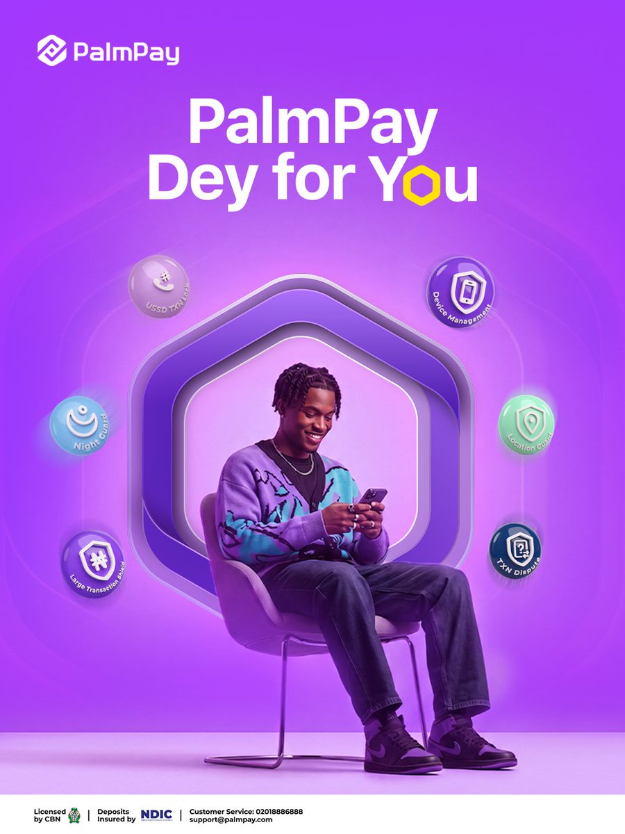 palmpay_ng's tweet photo. More protection. More peace of mind. PalmPay dey for you. 

Explore PalmPay's security features, built to help keep you and your money safe.

PalmPayDeyForYou https://t.co/MYkiICTBFF