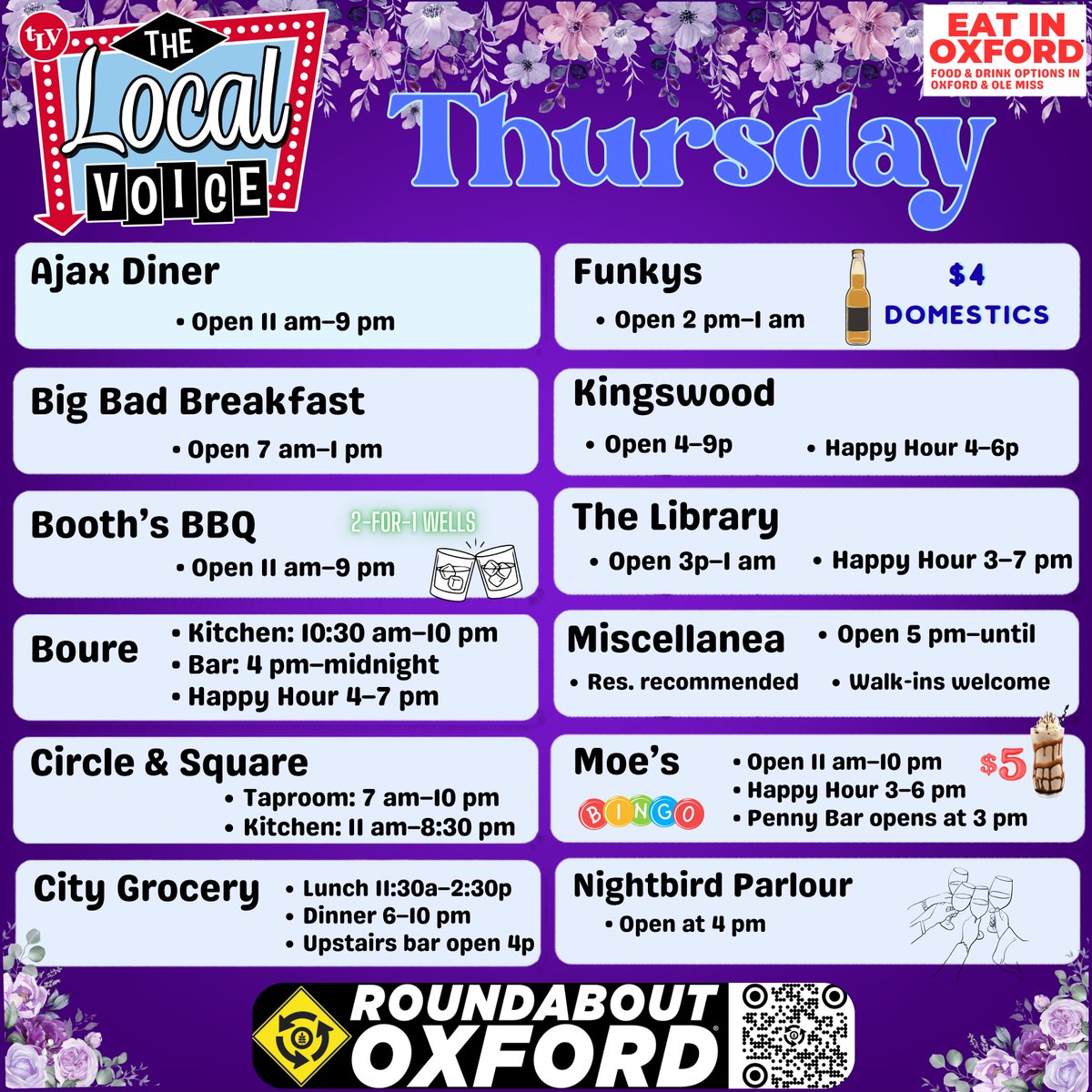 TheLocalVoice's tweet photo. EAT IN OXFORD: Thursday, September 3, 2026 Food and Drink Options + Entertainment in Oxford, Mississippi

https://t.co/E9i58FLDsq https://t.co/JpFVWpTid1