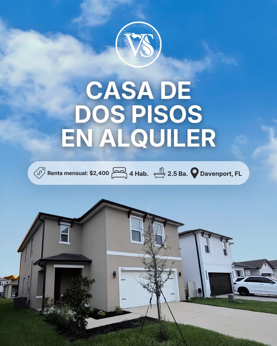 FLVSPM's tweet photo. EN ALQUILER | Davenport, FL 🏡
4 habitaciones, 2.5 baños y +2,200 sq ft. Totalmente amueblada, cerca de Disney e I-4.
💰 $2,400/mes
📩 Contáctenos para una visita.
#DavenportFL #FloridaRentals #OrlandoRentals #HomeForRent #FloridaVSPropertyManagement https://t.co/U5et8ofBsf