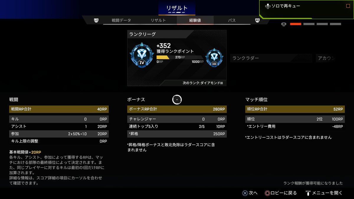tokiya_EfP's tweet photo. ソロダイヤ疲れたー…
プラ3よりプラ1のが味方の人が連携してくれて割とあっさり盛れた。このひとつ前の試合で結構キル取れたのにこの試合0で申し訳なかったけど楽しかった https://t.co/7USZgO8Vd1