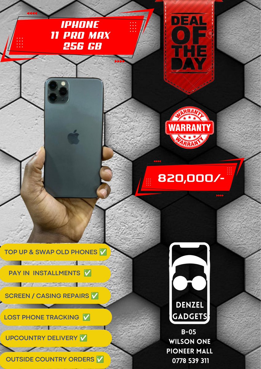 DenzelGadgets's tweet photo. Pro Max Thursday at @DenzelGadgetsUG 📲 

For more, follow the Denzel Gadgets Uganda channel on WhatsApp: https://t.co/rDrEKCOove https://t.co/jM2SqfFvWt