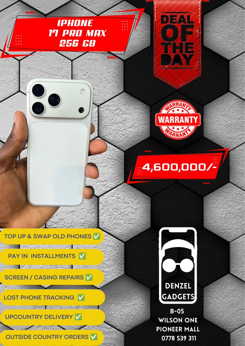 DenzelGadgets's tweet photo. Pro Max Thursday at @DenzelGadgetsUG 📲 

For more, follow the Denzel Gadgets Uganda channel on WhatsApp: https://t.co/rDrEKCOove https://t.co/jM2SqfFvWt
