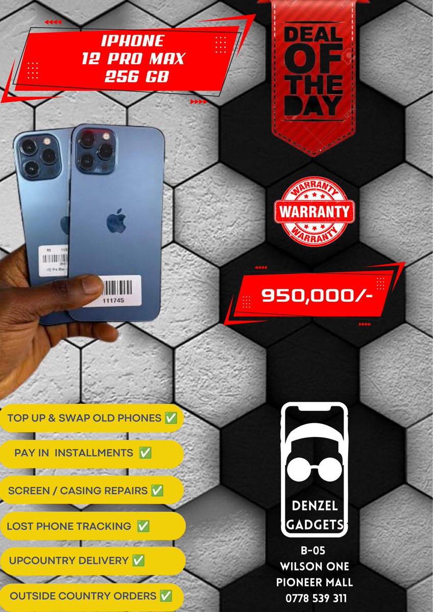 DenzelGadgets's tweet photo. Pro Max Thursday at @DenzelGadgetsUG 📲 

For more, follow the Denzel Gadgets Uganda channel on WhatsApp: https://t.co/rDrEKCOove https://t.co/jM2SqfFvWt