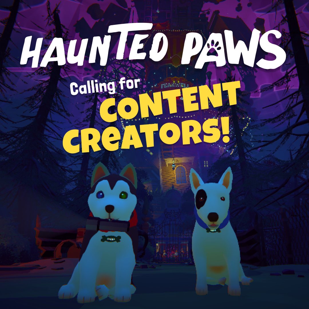 lazyflockstudio's tweet photo. Announcing the official Haunted Paws Creator Program! 🐶

Play as two puppies in a spooky, cozy co-op adventure as they explore a haunted mansion to rescue their owner.

Apply through Keymailer to be among the first to play the upcoming demo and receive awards - or tag your favorite creators! 👻

https://t.co/JKnUIwNPbk