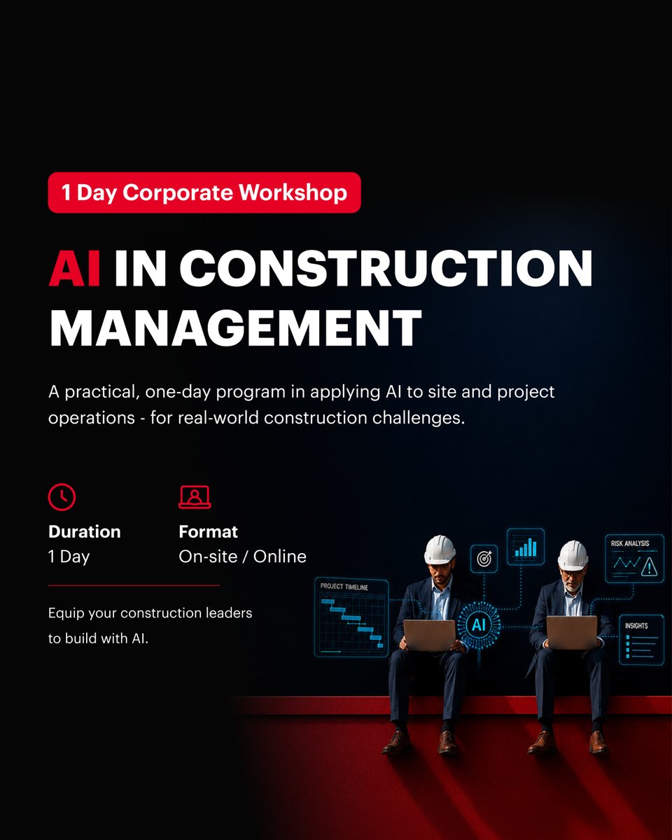 red_learning's tweet photo. AI is becoming an essential skill for project and construction professionals.

Join Red Learning's 1-Day Corporate AI Workshop.

✅ Project Management
✅ Construction Management
✅ On-site or Online 

🌐 https://t.co/BMCr7Gej9u https://t.co/TSY4MVy8Ru