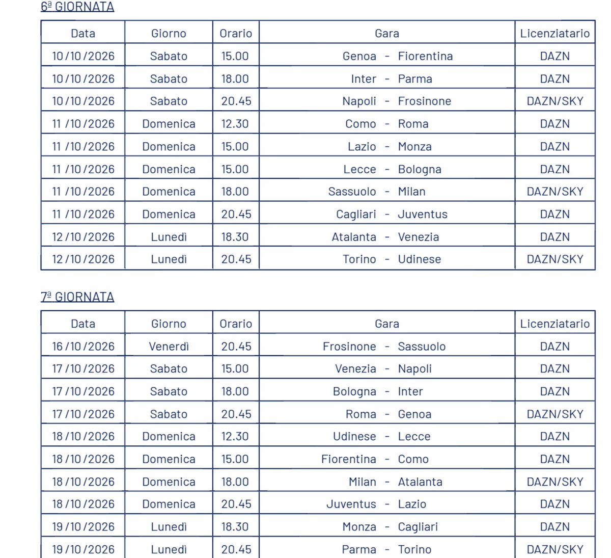 MatteoDG93's tweet photo. PROGRAMMAZIONE SERIE A DALLA GIORNATA 6 ALLA 12 - TUTTE LE DATE E GLI ORARI