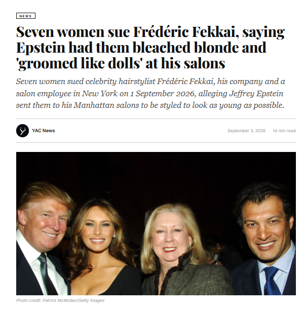OpDeathEaters's tweet photo. Seven women sued celebrity hairstylist Frédéric Fekkai and his salon, the lawsuit says that Epstein sent them to his Manhattan salons to be styled to look as young as possible and served his rape trafficking operation for more than 15 years. #OpDeathEaters 

https://t.co/ZiFYEOO6E1