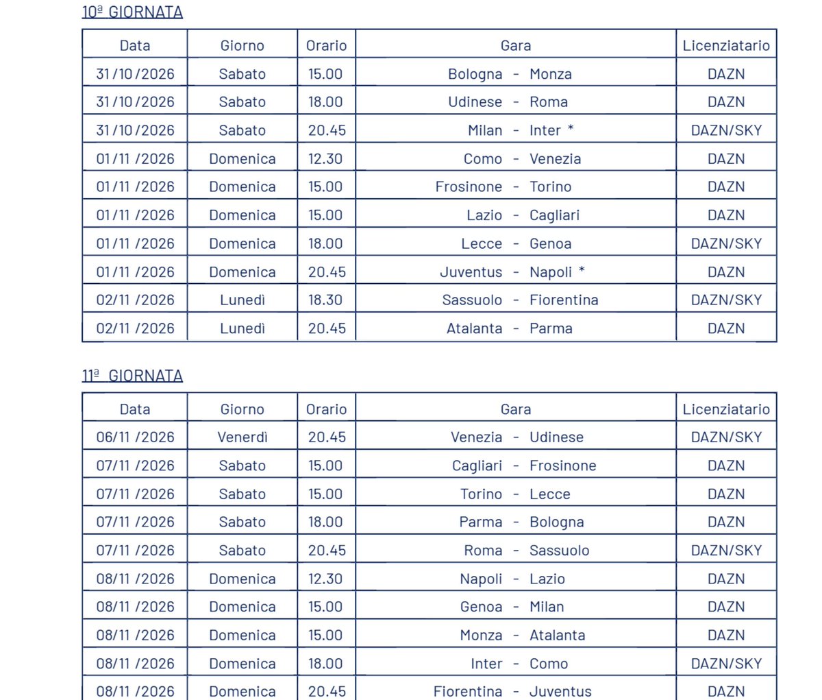 MatteoDG93's tweet photo. PROGRAMMAZIONE SERIE A DALLA GIORNATA 6 ALLA 12 - TUTTE LE DATE E GLI ORARI