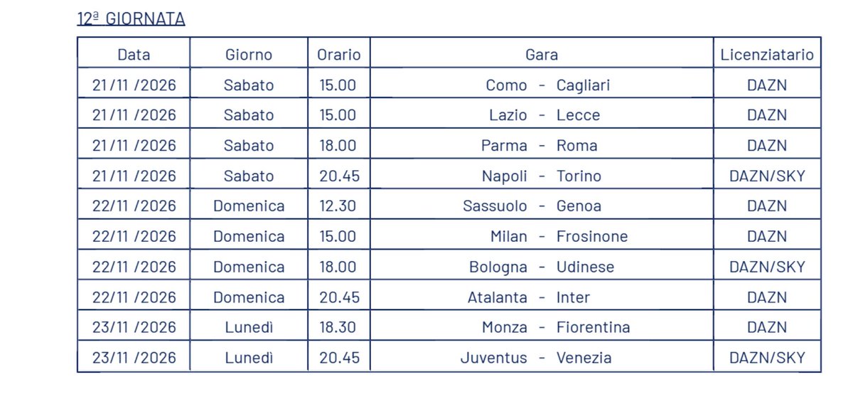 MatteoDG93's tweet photo. PROGRAMMAZIONE SERIE A DALLA GIORNATA 6 ALLA 12 - TUTTE LE DATE E GLI ORARI