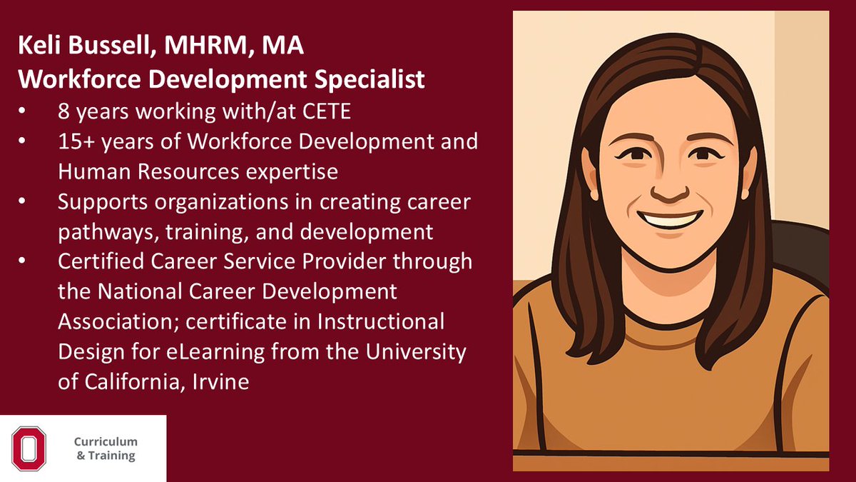 OhioState4Work's tweet photo. ✨ This month we will shine a light on our career cartographer and data decoder Keli Bussell (@buss_keli)! 🔦

Keli helps organizations map out career pathways to implement training and development programs. 

Learn more about Keli! https://t.co/xpSZItqvEs https://t.co/6uudrgNf1I